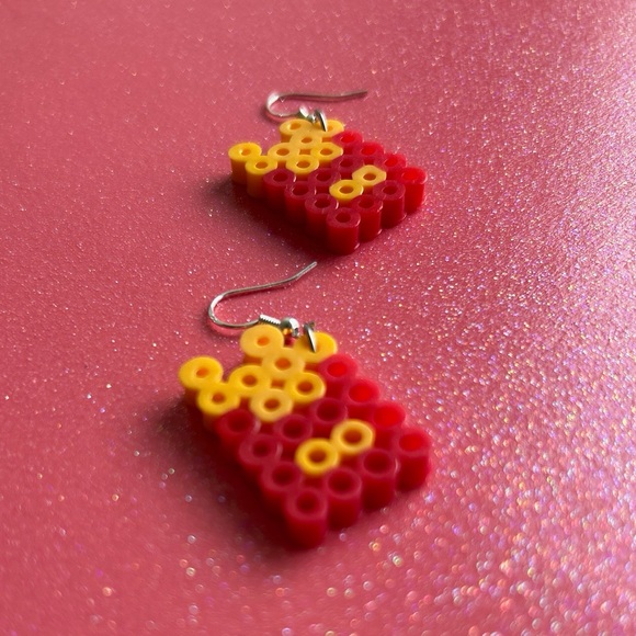 Handmade French Fry Perler Bead Earrings - Picture 3 of 4